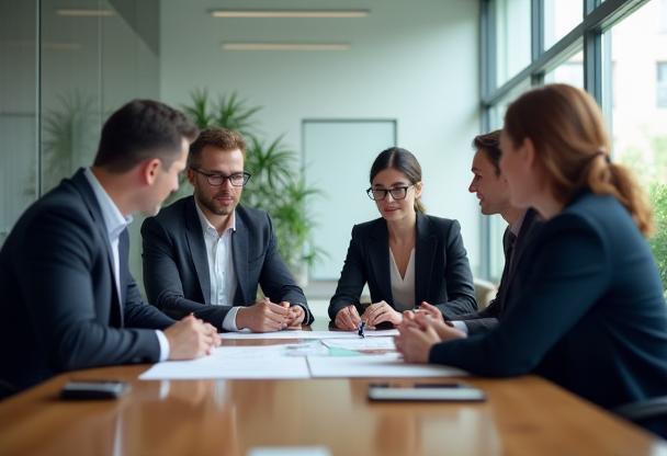 Professional team members collaborating in a meeting