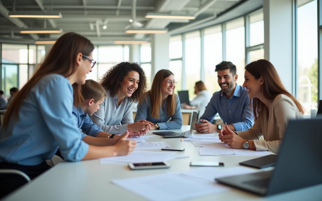 Diverse professionals collaborating in a modern office setting